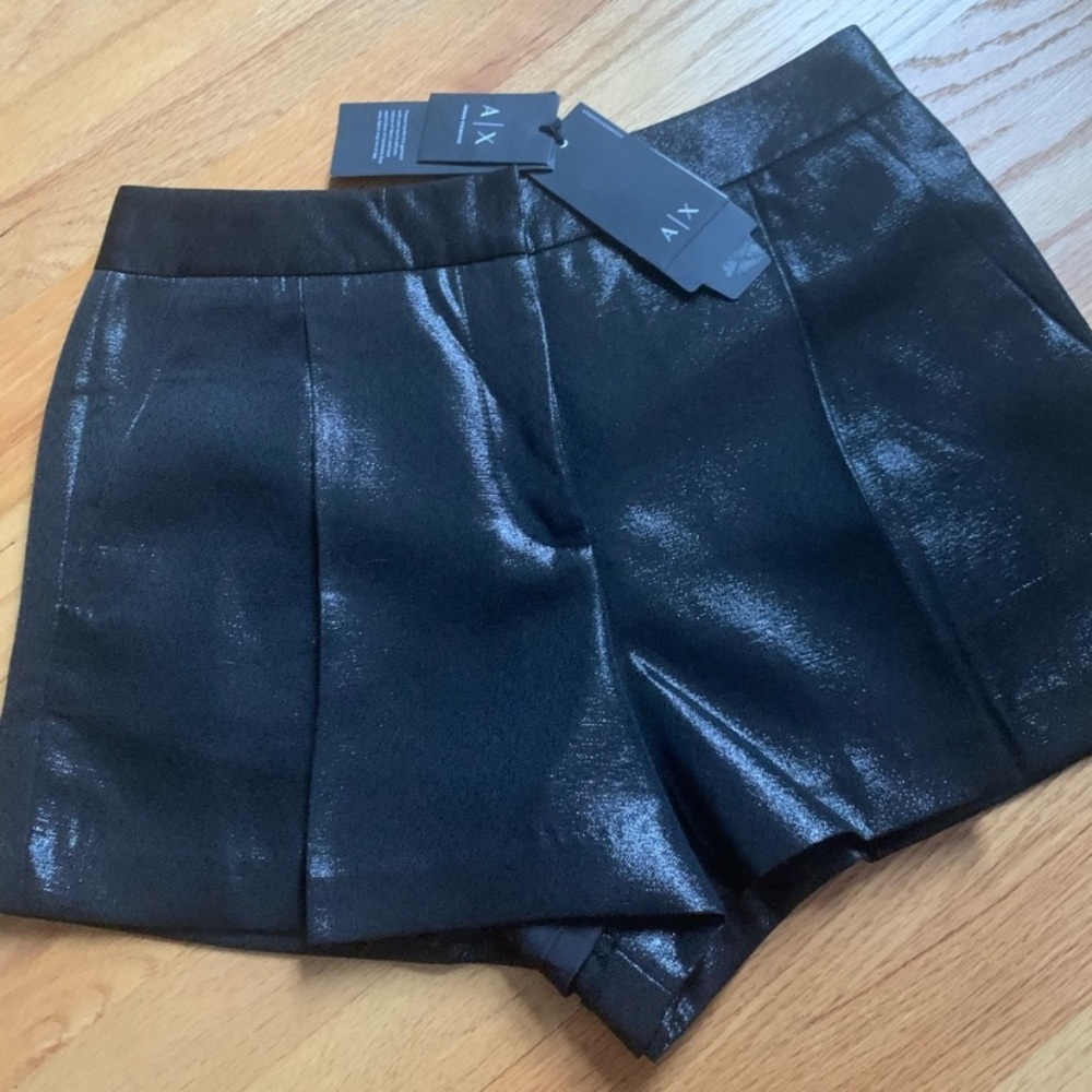 Armani Exchange Shiny Black High Waist Shorts